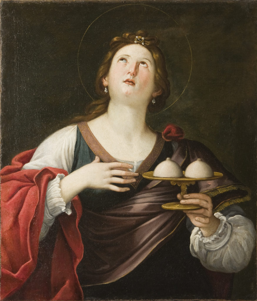 Obraz przedstawiający św. Agatę z odciętymi piersiami na tacy